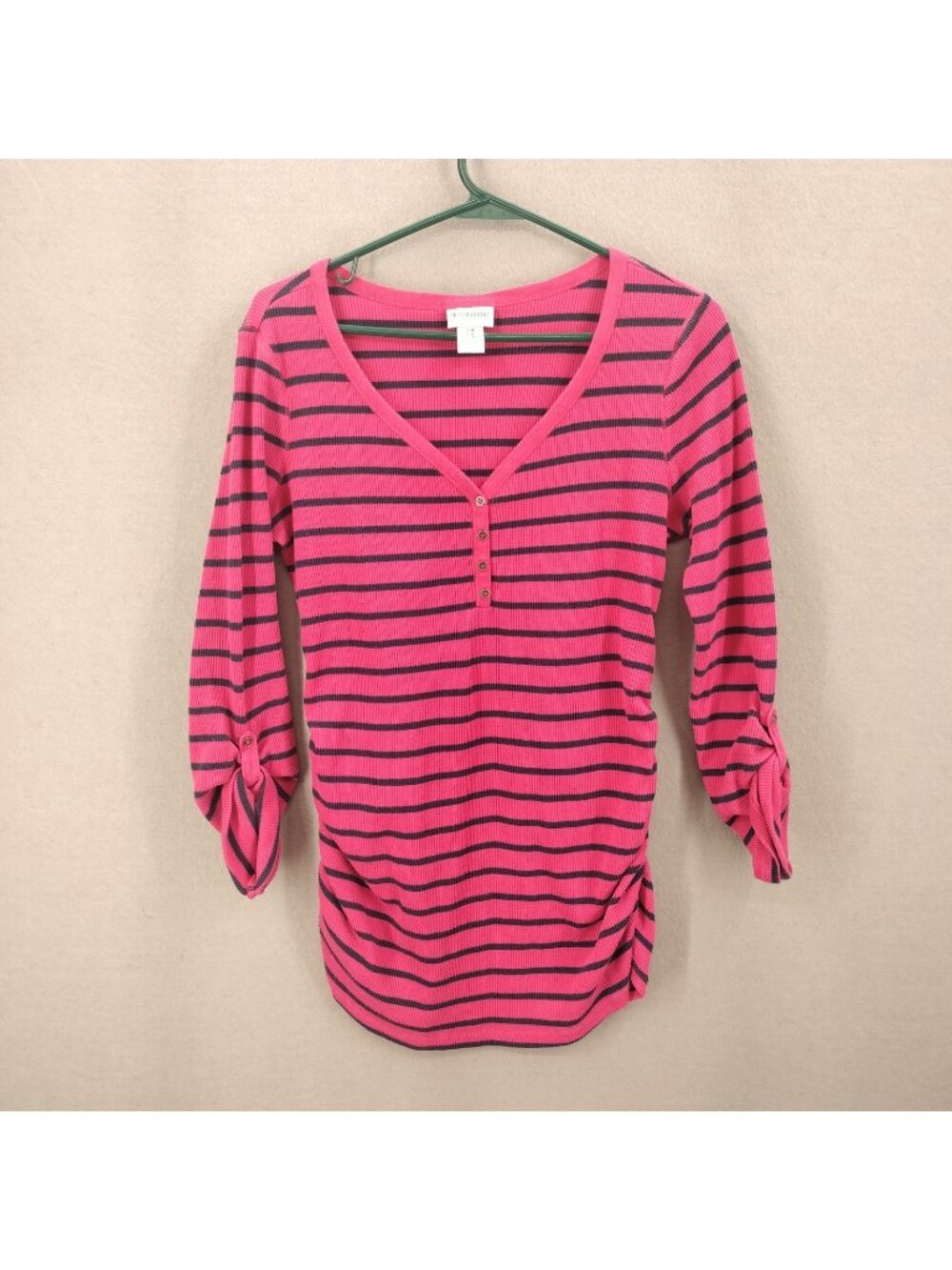Motherhood Maternity Size M Thermal T-Shirt Striped Pink Long Sleeve Henley